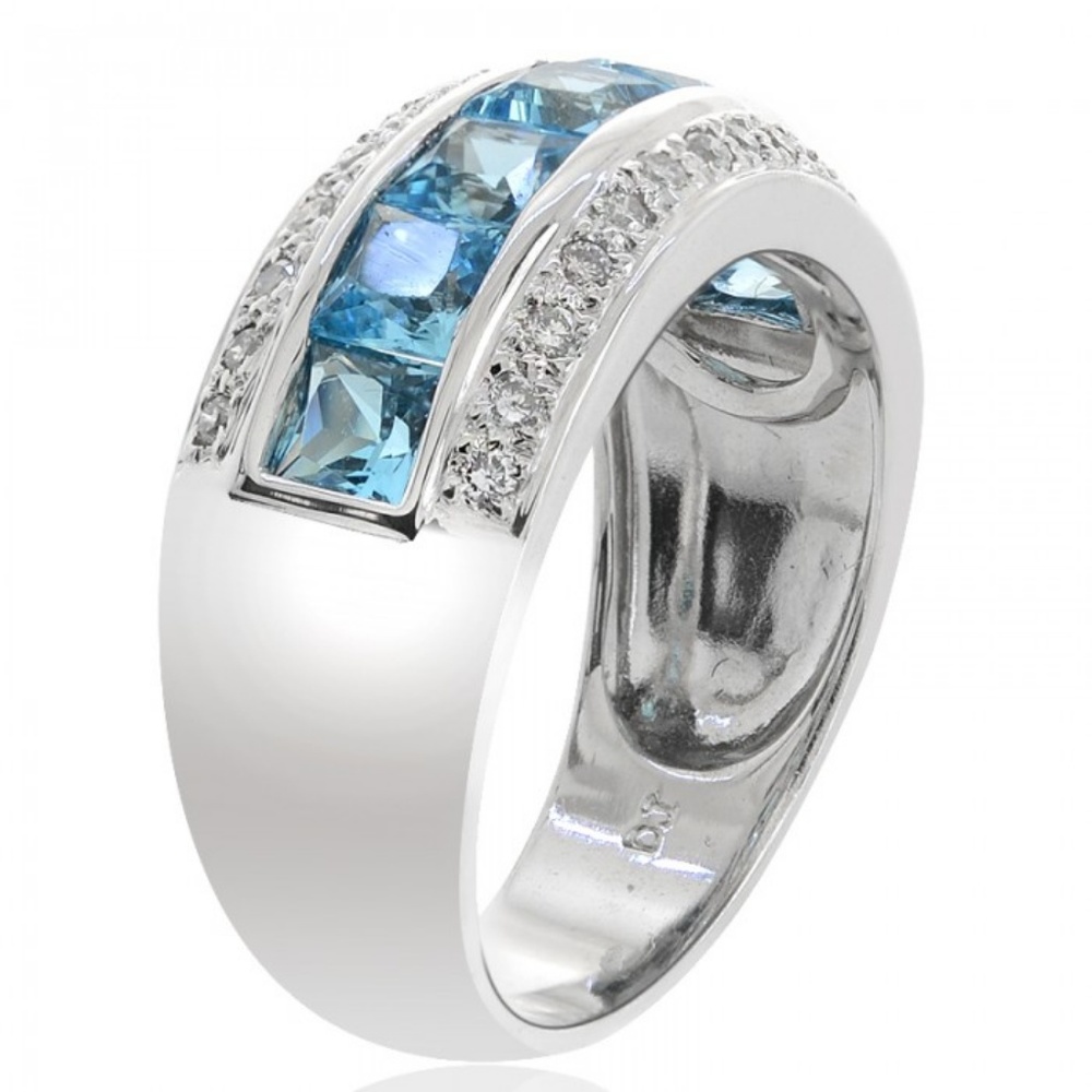 3.22 Ct Blue Topaz & Diamond Cocktail Ring 14K - Picture 2 of 4